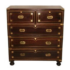 19C Anglo-Indian Rosewood, Brass & Satinwood Campaign Chest