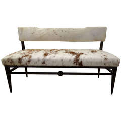 Mid-Century Modern Italian Cowhide Upholstered Settee or Bench