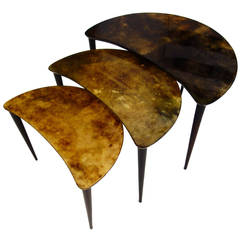 Set of Three Italian Mid-Century Goatskin Nesting Tables by Aldo Tura