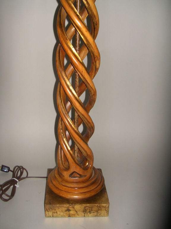 Gilt James Mont Style 1950s Carved Helix Table Lamp For Sale