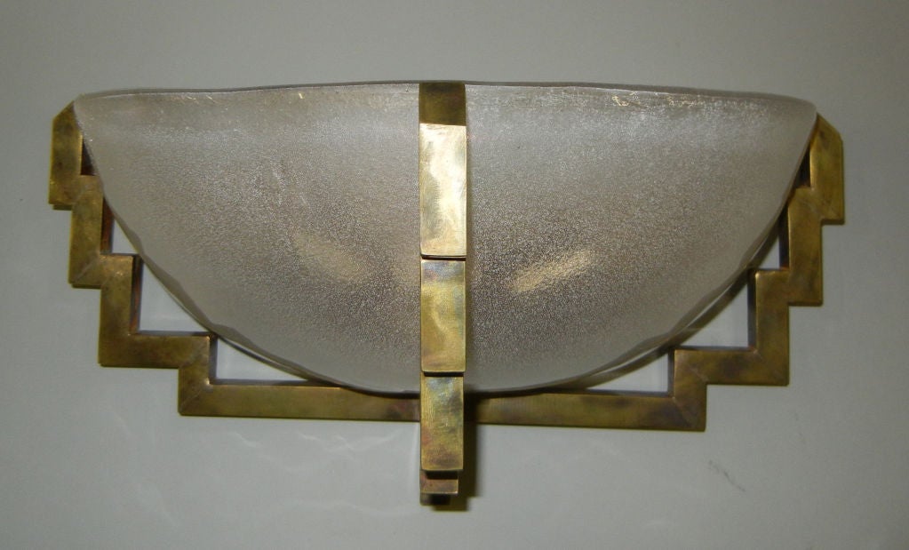 Two Pairs Mid-Century Brass Mounted Gold Venini Murano Sconces