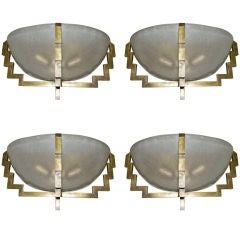 Two Pairs Mid-Century Brass Mounted Gold Venini Murano Sconces