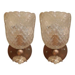 Pair Of 1950's Italian Gold Murano Sconces By Seguso