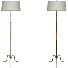 Retro Pair of French Mid-Century Adjustable Tripod Floor Lamps