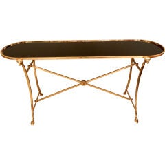 French 1940's Neoclassical Style Console Table With Black Glass