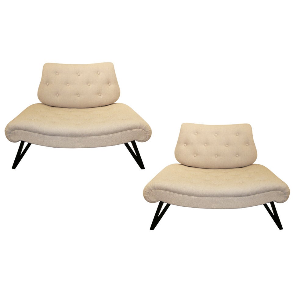 Pair of Mid-Century Grosfeld House Slipper Chairs/Settees