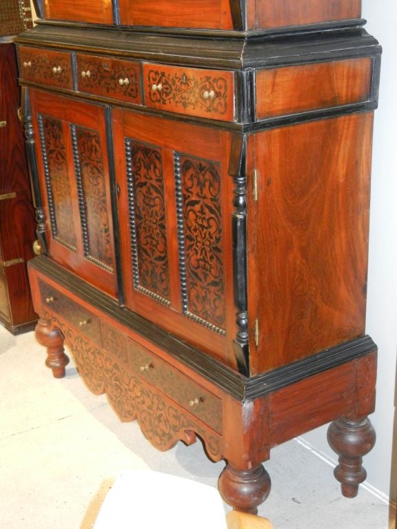 Colonial Dutch Mahogany Cabinet Inlaid with Ebony In Good Condition In New York, NY