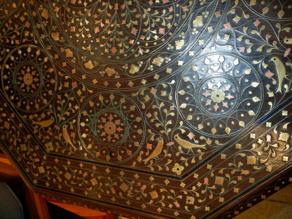 Anglo-Indian Inlaid Copper & Brass Side/End Table On Stand