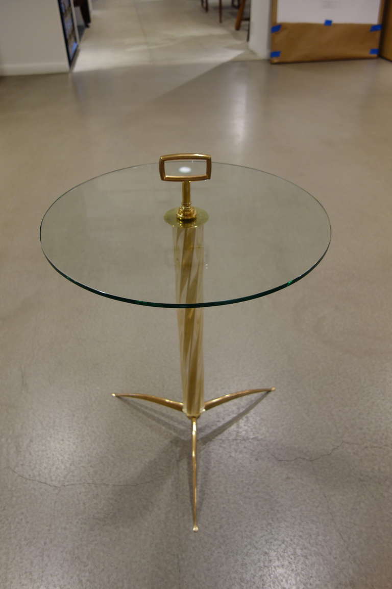 Mid-Century Modern Single Mid-Century Italian Gold, Fluted Murano Glass Tripod Side or End Table