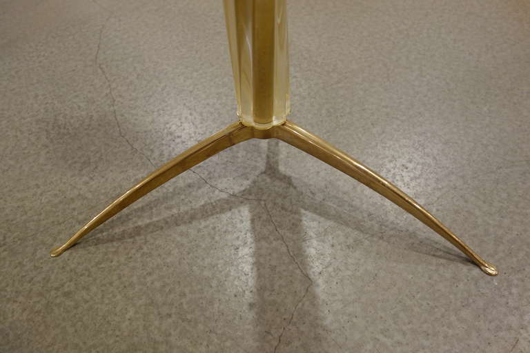 Brass Single Mid-Century Italian Gold, Fluted Murano Glass Tripod Side or End Table