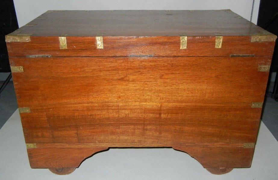 Antique Burmese Brass Inlaid Trunk/Side/End Table On Wheels 5