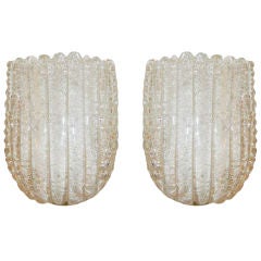 Pair Of Mid-Century Murano Glass Ribbed Sconces By Barovier
