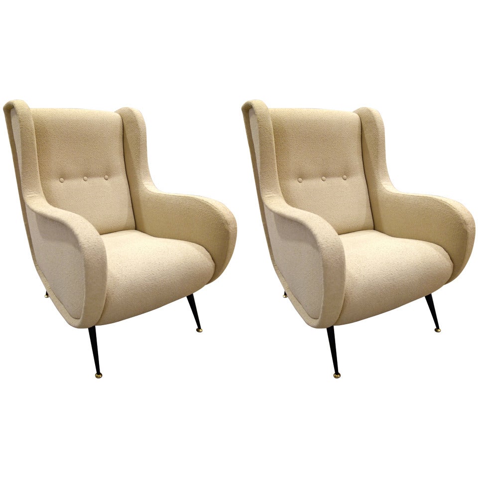 Pair of Mid-Century Modern Italian Sculptural Lounge Chairs or Armchairs