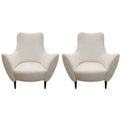 Large Pair of Mid-Century Italian Lounge Chairs/Armchairs with Flared Arms