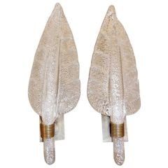 Pair of Mid-Century Murano Glass Leaf Sconces By Seguso