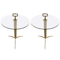 Single Mid-Century Italian Gold, Fluted Murano Glass Tripod Side or End Table