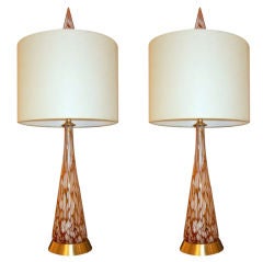 Pair Of Mid-Century Butterscotch Murano Table Lamps