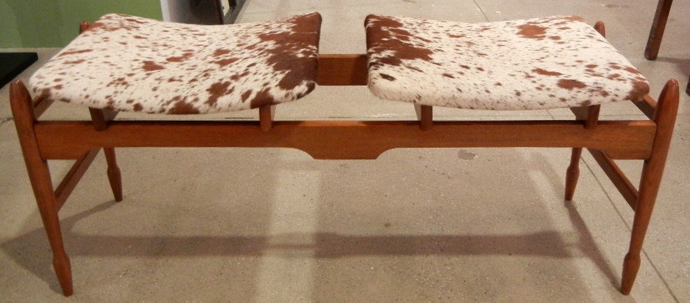 Mid-Century Italian Floating Two Seat Bench In Cowhide