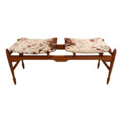 Mid-Century Italian Floating Two Seat Bench In Cowhide