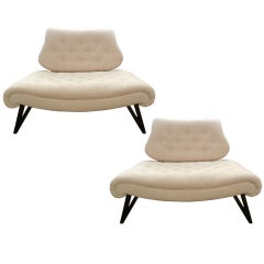 Pair Of Mid-Century Grosfeld House 43" Slipper Chairs/Settees,