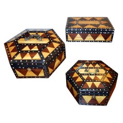 Set Of 3 Colonial Dutch Antique Boxes From Ceylon