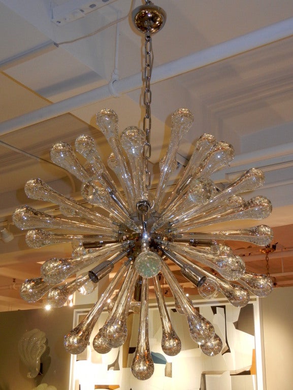 Italian Murano Glass & Chrome Sputnik Chandelier, Pair Available