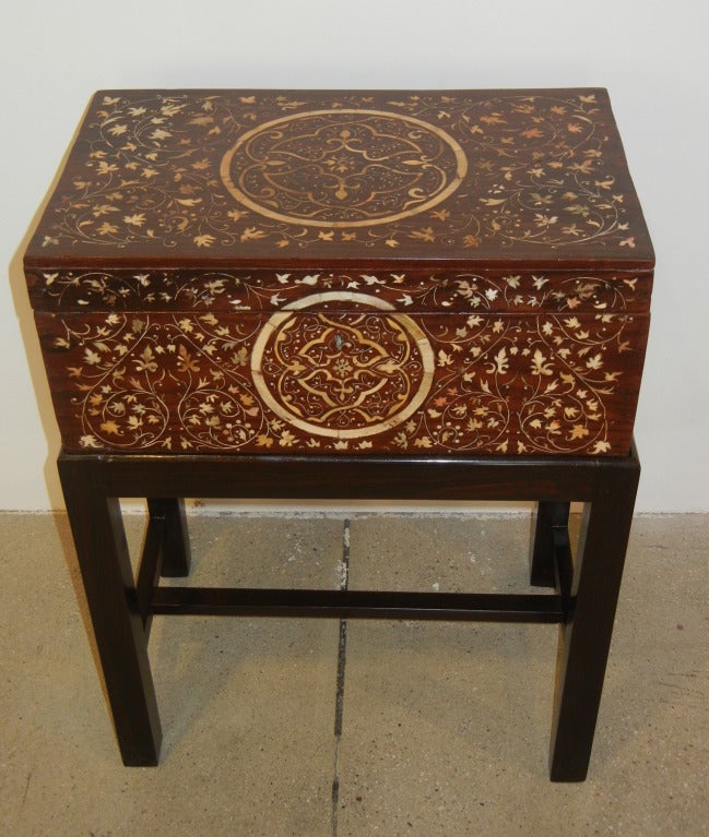 Large Antique AngloIndian Ivory Inlaid Box/Side Table On Stand at 1stdibs