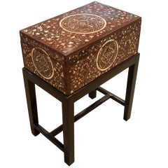 Large Antique Anglo-Indian Ivory Inlaid Box/Side Table On Stand