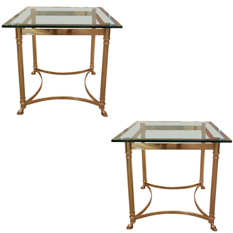 Pair of Italian Square Brass End/Side Tables With Hooved Feet