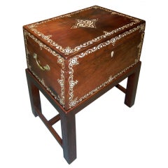 Large Antique Anglo-Indian Inlaid Box On Stand/Side/End Table