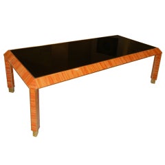 Mid-Century Italian Brass Trimmed Rectangular Coffee Table 1