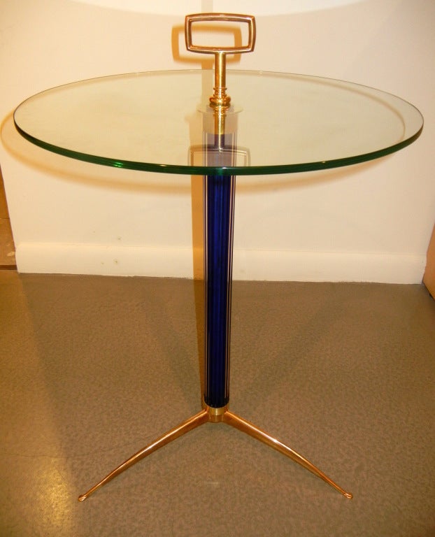 Pair Of Italian Mid-Century Murano Glass & Brass Tripod Tables