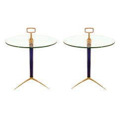 Pair Of Italian Mid-Century Murano Glass & Brass Tripod Tables