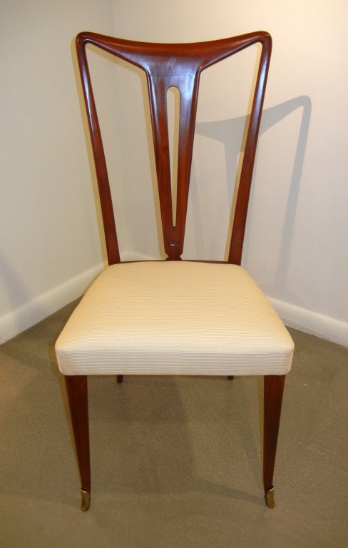 Set Of 8 Mid-Century Italian Dining Chairs With Brass Sabots