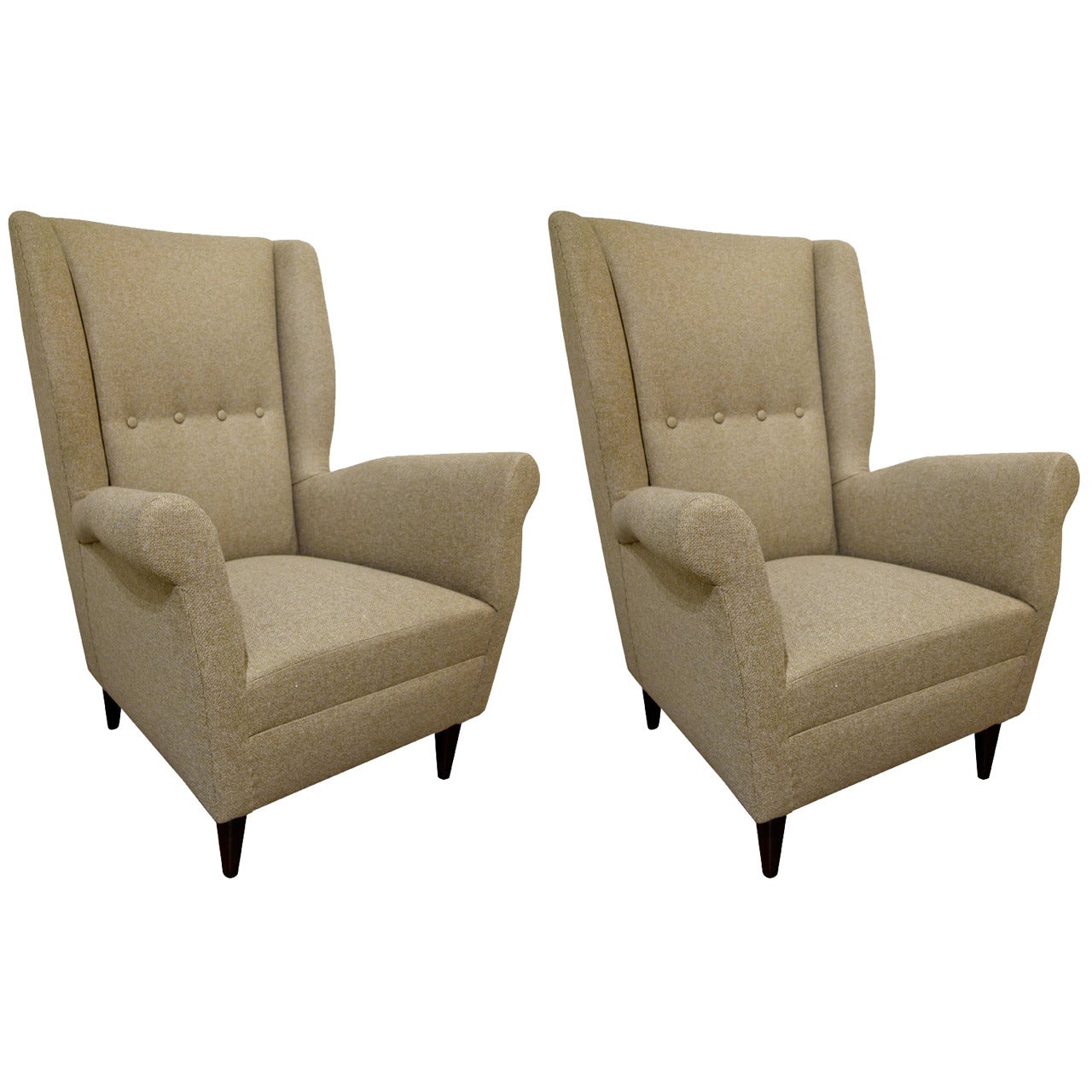 Pair Of Mid-Century Italian High Back Sculptural Lounge Chairs