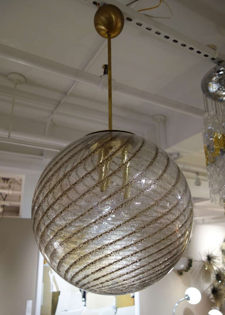 Mid-Century Murano Glass Globe 20" Diameter Chandelier, Pair Available