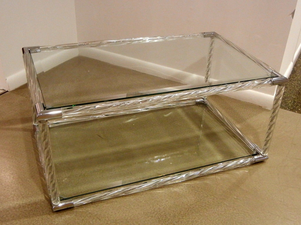 Italian Clear Murano Glass Coffee/Cocktail Table By Barovier