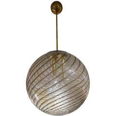 Mid-Century Murano Glass Globe 20" Diameter Chandelier, Pair Available