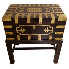Anglo-Indian Brass & Rosewood Campaign Box/Side Table On Stand