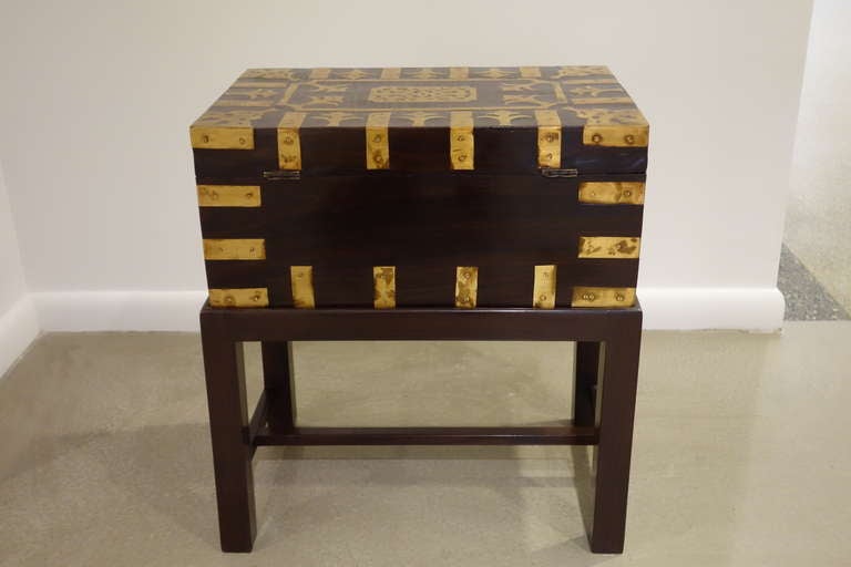 Anglo-Indian Brass & Rosewood Campaign Box/Side Table On Stand 2