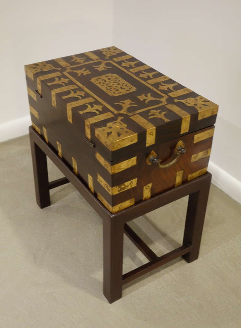 Anglo-Indian Brass & Rosewood Campaign Box/Side Table On Stand 1