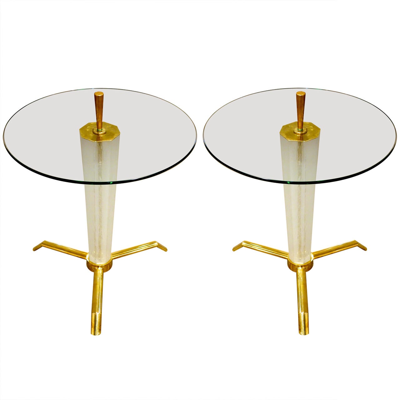 A MId-Century Italian Fluted Murano Glass Tripod Side/End Table