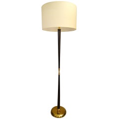 Italian Mid-Century Modern Stilnovo Wood and Brass Floor Lamp