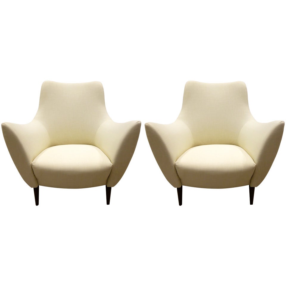 Pair of Mid-Century Style Sculptural Italian Lounge Chairs with Wide Flared Arms