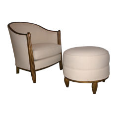 Pair Of Barrel Arm Chairs With Matching Ottomans