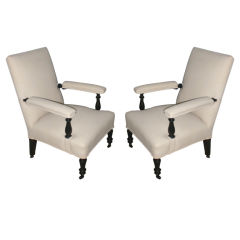 Pair Of Napoleon Lll High Back Open Arm Chairs
