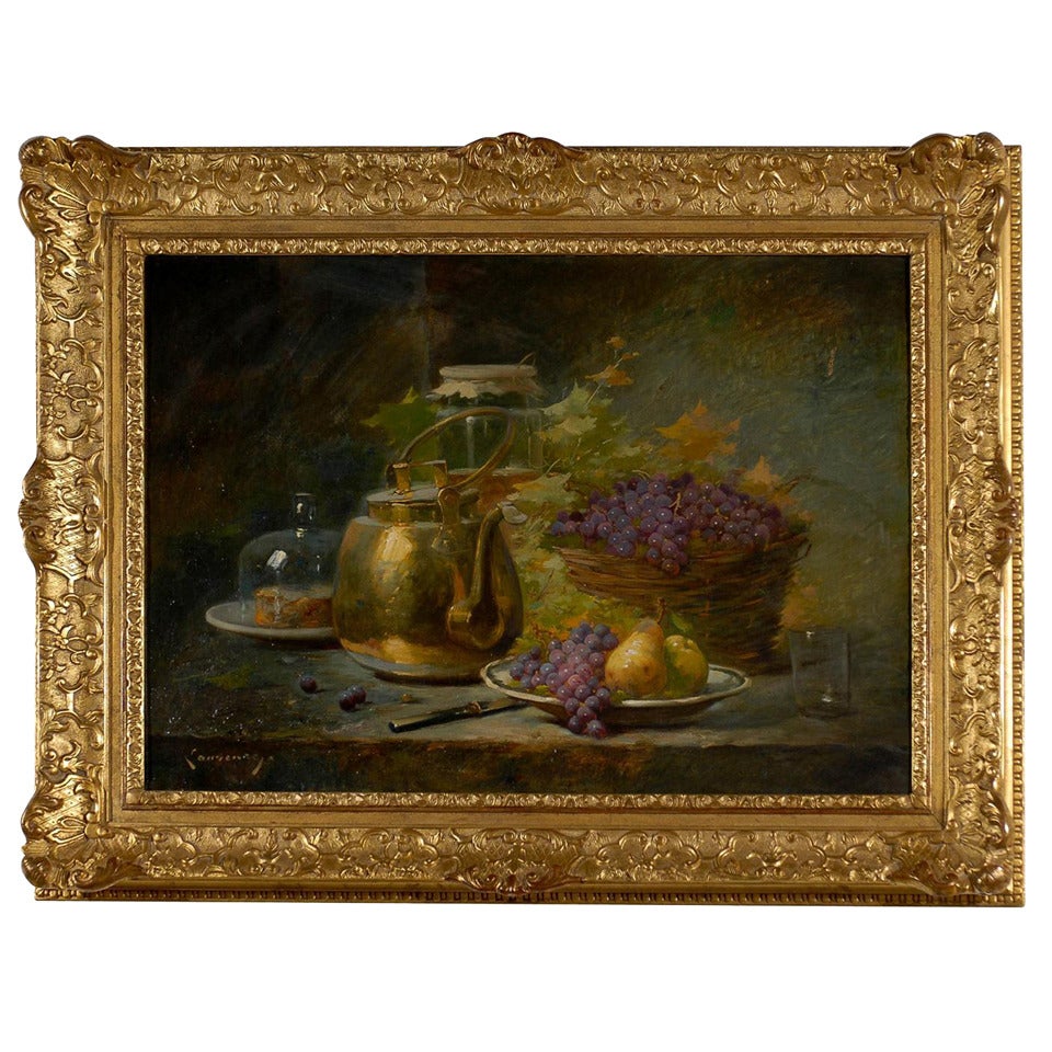 French 1860s Still-Life Painting by Agénorie Monique Laurenceau in Gilt Frame For Sale