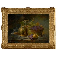 Antique French 1860s Still-Life Painting by Agénorie Monique Laurenceau in Gilt Frame