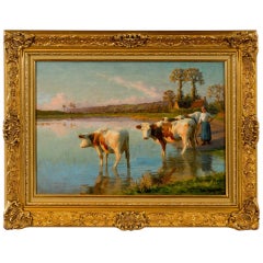 French Pastoral Oil Painting Signed by Félix Planquette, Late 19th Century