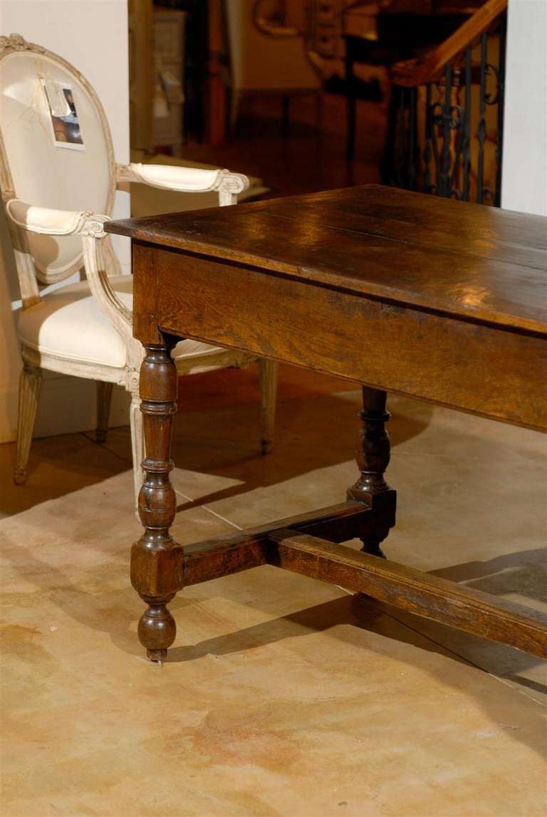 1760s French Louis XIII Style Oak Table with Turned Legs and Single Drawer 4